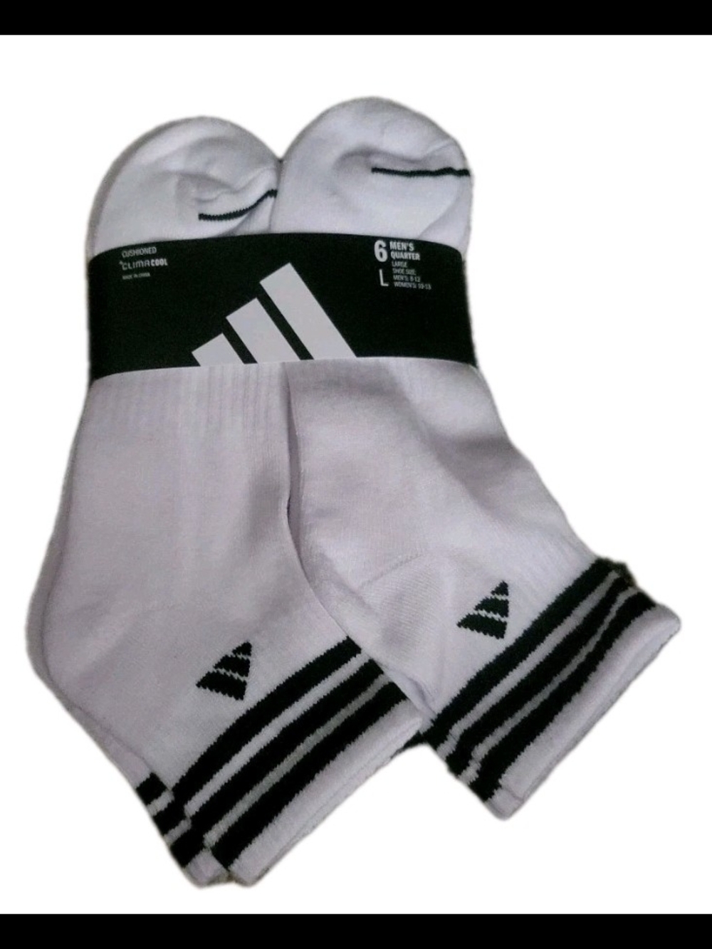 Adidas Mens Climacool Cushioned Quarter Socks 6-Pack Large White/Black Striped